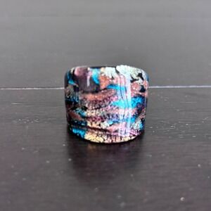 Vintage Murano Glass Dome Ring | Multi Color | Italy | Size 8 Wide Band